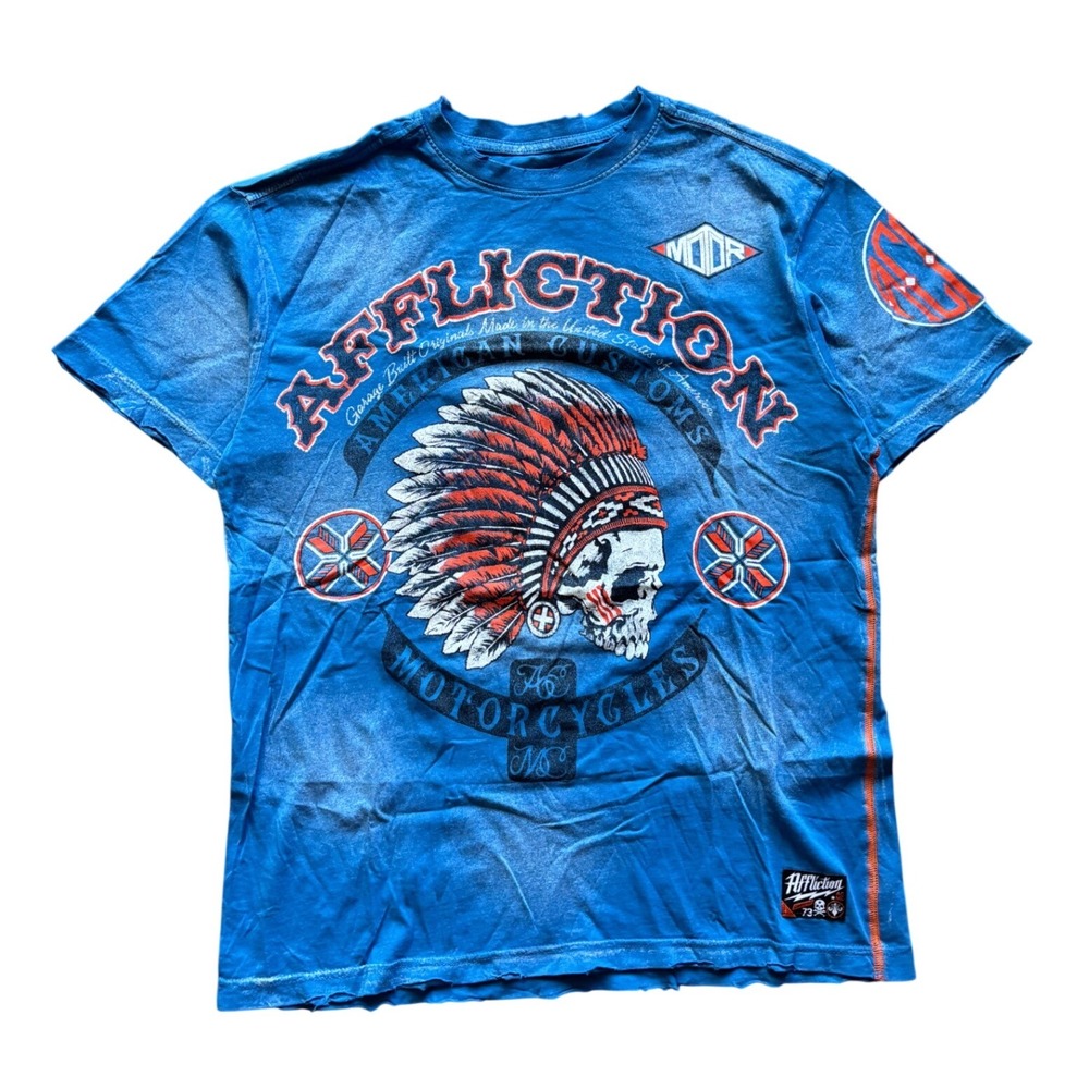 Y2K Affliction American Custom Motorcycle Company Biker Skull Shirt Size M